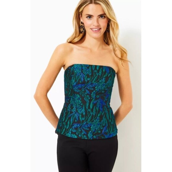 Lilly Pulitzer Women's Size 14 Lagoon Berry Brocade Camilo Strapless Corset Top - Picture 1 of 15